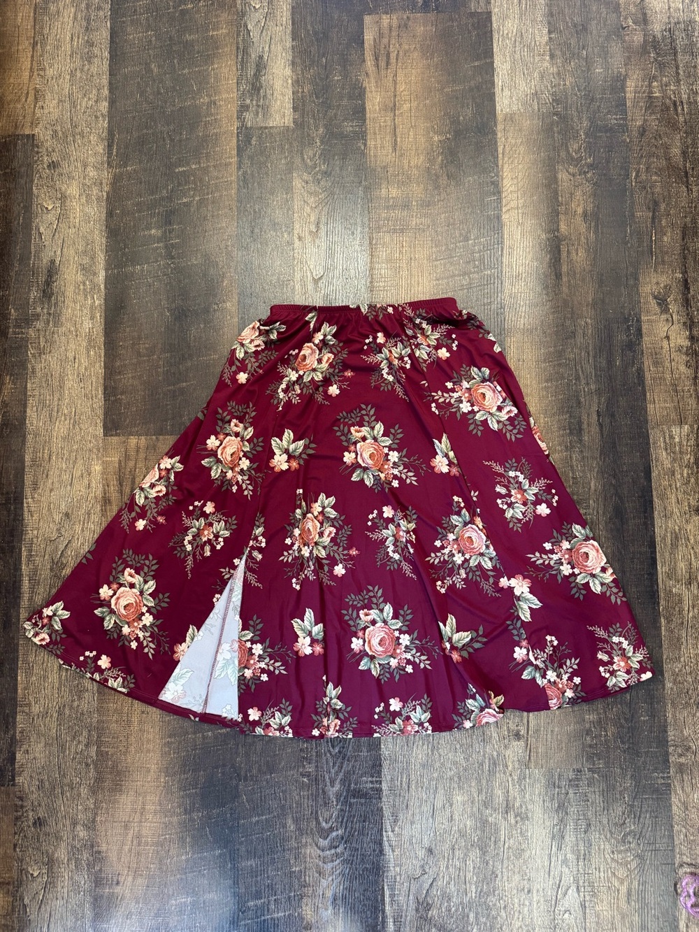 LuLaRoe Floral Midi Skirt - Burgundy and Pink